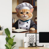 Cute Orange Tabby Cat Chef Cooking Illustration  ポスター (ホームオフィス)