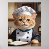 Cute Orange Tabby Cat Chef Cooking Illustration  ポスター (正面)