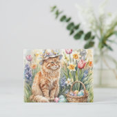 Cute Orange Tabby Cat Easter  ポストカード (スタンド正面)