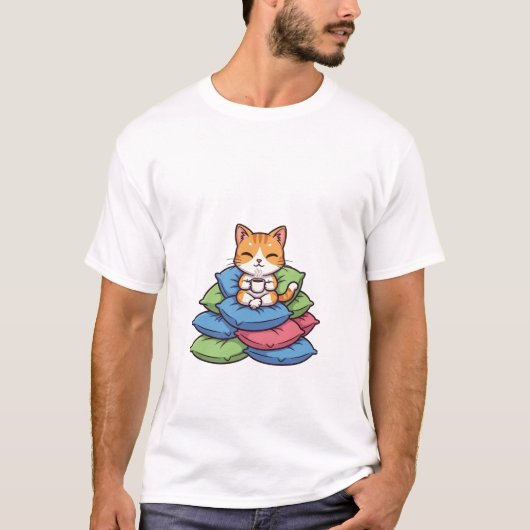 Cute Orange Tabby Cat Relaxing on Stack Tシャツ (正面)