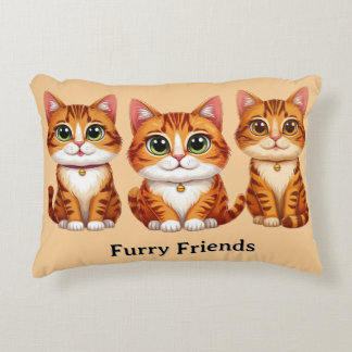 Cute Orange Tabby Cat Trio Illustration Big Eyes アクセントクッション