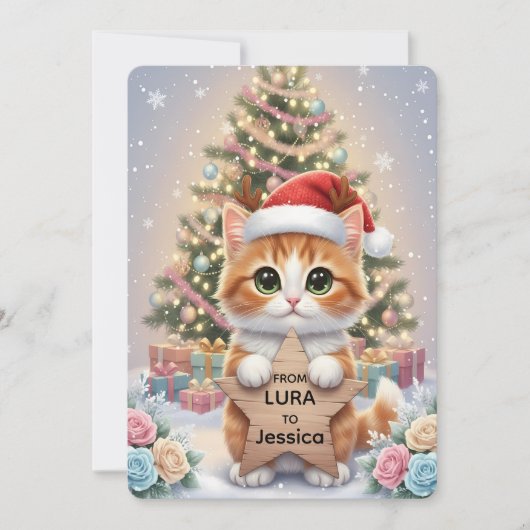 Cute Orange Tabby Kitten Personalized Christmas シーズンカード (正面)
