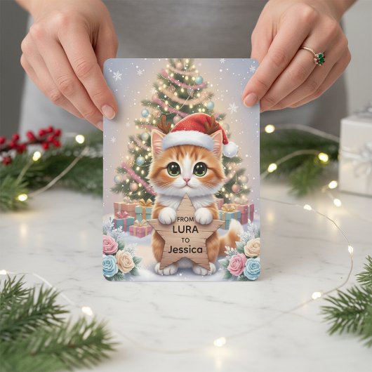 Cute Orange Tabby Kitten Personalized Christmas シーズンカード