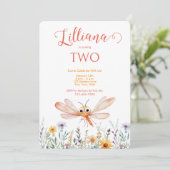 Cute Orange Watercolor Dragonfly Girl's Birthday 招待状 (スタンド正面)