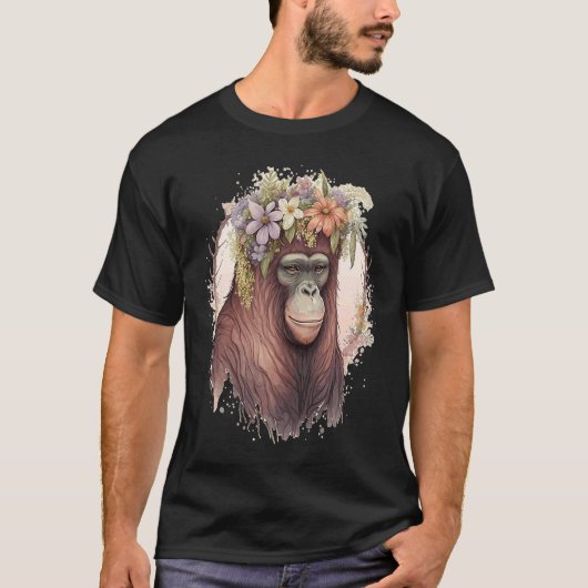 Cute Orangutan Flower Crown Monkey Tシャツ (正面)