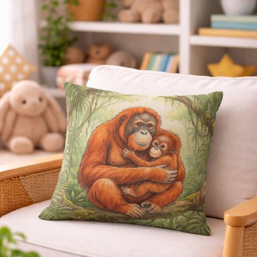 Cute Orangutan Mama And Baby Jungle Animals  クッション