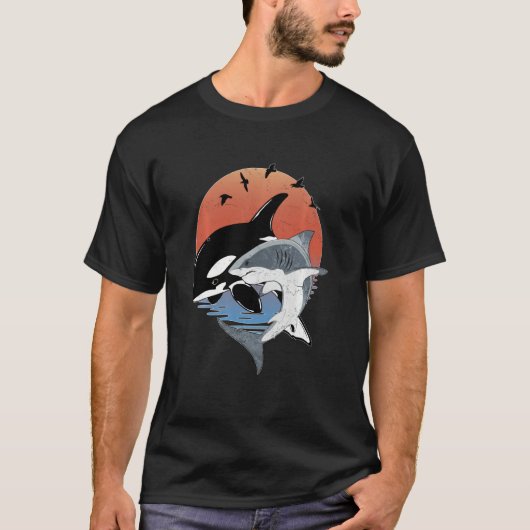 Cute Orca Whale and Shark Samoa Polynesia Long Sle Tシャツ (正面)
