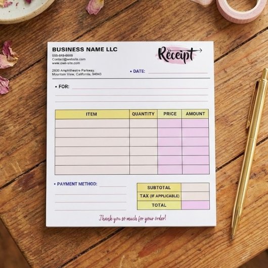 Cute Order Receipts | Small Business Name Invoice ノートパッド
