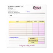 Cute Order Receipts | Small Business Name Invoice ノートパッド (正面)