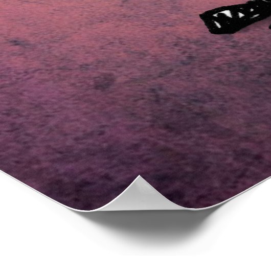 Cute Oriental Black Cat Art on Gothic Purple ポスター (角)