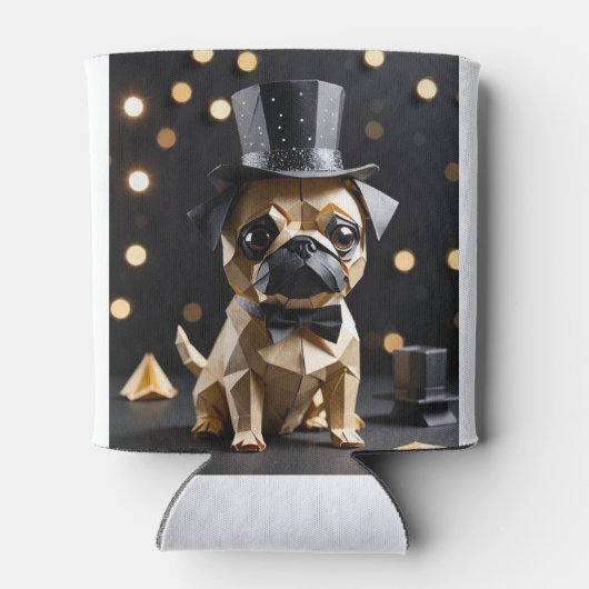 Cute Origami Dog with Top Hat Koozie 缶クーラー (裏面)