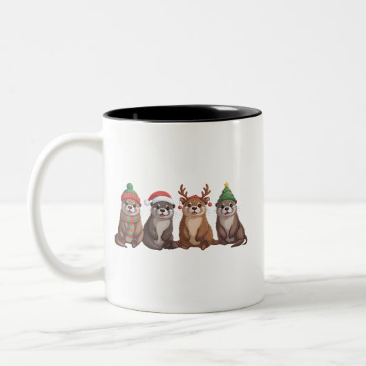 Cute Otter Christmas Funny Xmas Lights Animal  ツートーンマグカップ (左)
