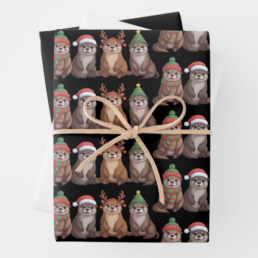 Cute Otter Christmas Funny Xmas Lights Animal  ラッピングペーパーシート (インサイチュ)