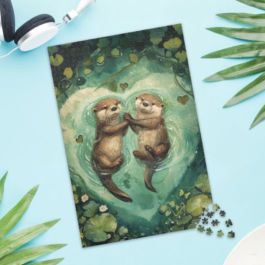 Cute Otter Couple Love Jigsaw Puzzle ジグソーパズル