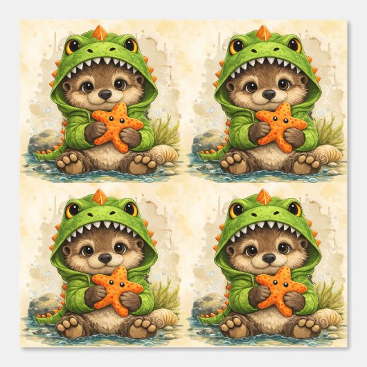 Cute Otter Dino Costume Pattern Wallpaper 壁紙 (正面)