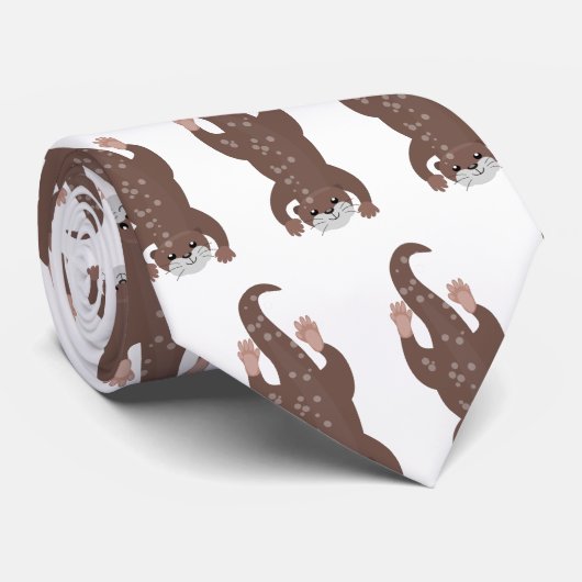 Cute otter diving cartoon illustration ネクタイ (ロール)