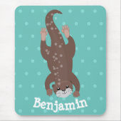 Cute otter diving on teal cartoon illustration マウスパッド (正面)