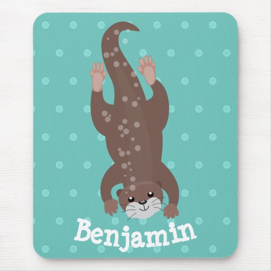 Cute otter diving on teal cartoon illustration マウスパッド (正面)