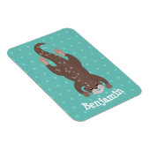 Cute otter diving on teal cartoon illustration マグネット (右側)