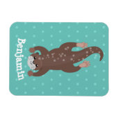 Cute otter diving on teal cartoon illustration マグネット (横)