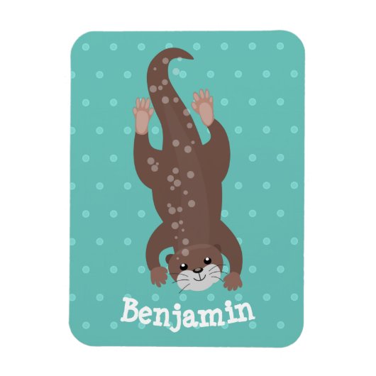Cute otter diving on teal cartoon illustration マグネット (縦)