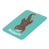 Cute otter diving on teal cartoon illustration マグネット (左側)