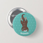 Cute otter diving on teal cartoon illustration 缶バッジ (正面&裏面)