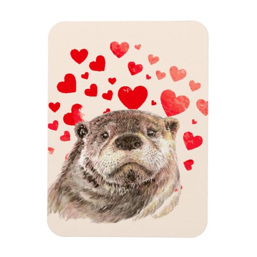 Cute Otter Hearts Sending Love Animal マグネット (縦)