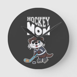 Cute Otter Hockey Mom - Fun Sports Animal Graphic ラウンド壁時計