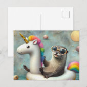 Cute Otter in a Floating Unicorn ポストカード (正面/裏面)
