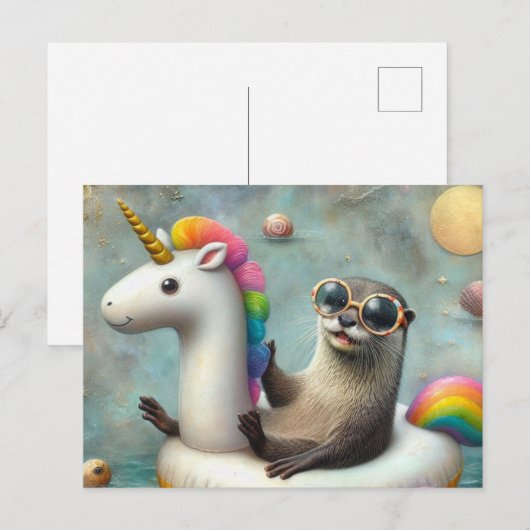 Cute Otter in a Floating Unicorn ポストカード (正面/裏面)