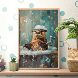 Cute Otter in Bubble Bath Poster ポスター