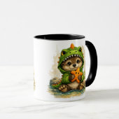 Cute Otter in Dinosaur Costume with Starfish Coffe マグカップ (正面右)