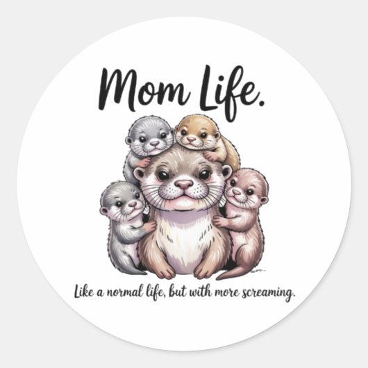 Cute Otter Mom Life Sticker - Funny Parenting Deca ラウンドシール (正面)