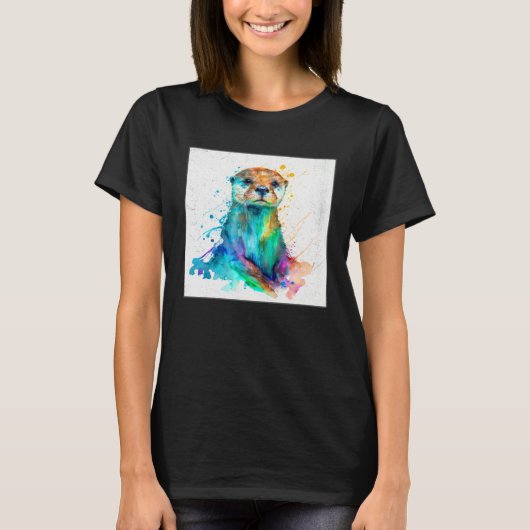 Cute Otter Paint Splatter Illustration Colorful Wa Tシャツ (正面)