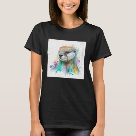 Cute Otter Paint Splatter Illustration Colorful Wa Tシャツ (正面)
