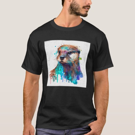 Cute Otter Paint Splatter Illustration Colorful Wa Tシャツ (正面)