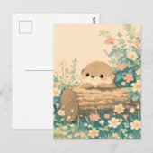 Cute Otter Peeking Over Log in Meadow ポストカード (正面/裏面)