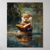 Cute Otter Reading a Book Poster ポスター (正面)
