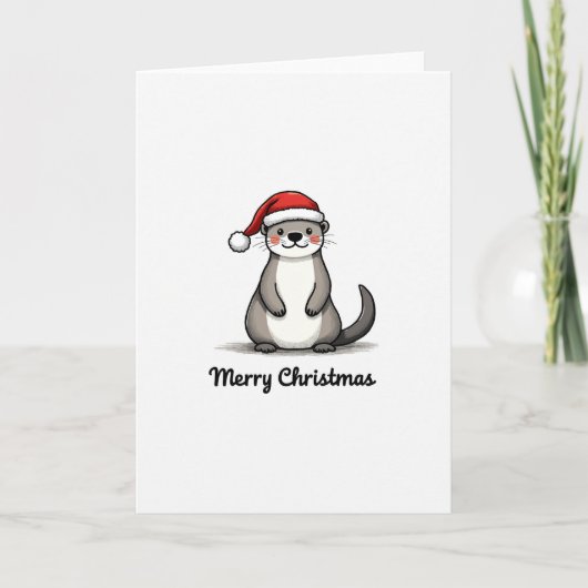 Cute Otter Santa Hat Winter Animal Merry Christmas カード (正面)