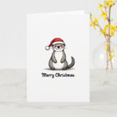 Cute Otter Santa Hat Winter Animal Merry Christmas カード (黄色い花)