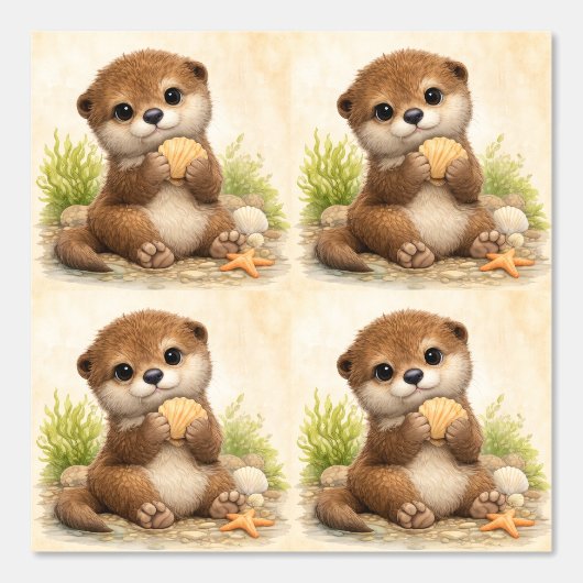 Cute Otter Seashell Pattern Wallpaper 壁紙 (正面)