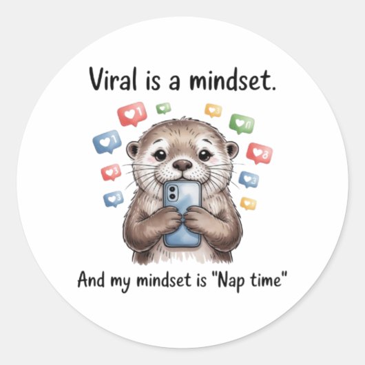 Cute Otter Viral Mindset Nap Time Sticker ラウンドシール (正面)