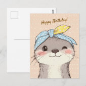 Cute Otter with Bandana Kids Birthday Invitation ポストカード (正面/裏面)
