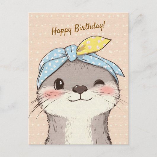 Cute Otter with Bandana Kids Birthday Invitation ポストカード (正面)