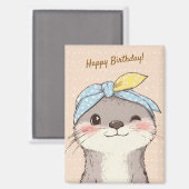 Cute Otter with Bandana Kids Birthday Invitation マグネット (正面/裏面)