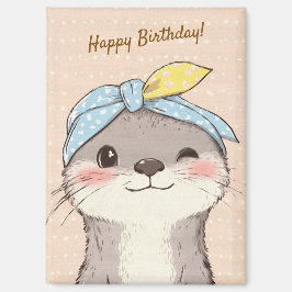 Cute Otter with Bandana Kids Birthday Invitation マグネット
