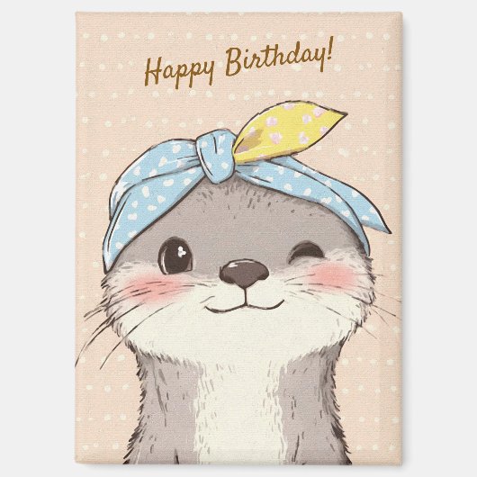 Cute Otter with Bandana Kids Birthday Invitation マグネット (正面)