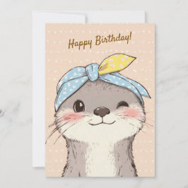 Cute Otter with Bandana Kids Birthday Invitation 招待状