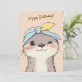 Cute Otter with Bandana Kids Birthday Invitation 招待状 (スタンド正面)